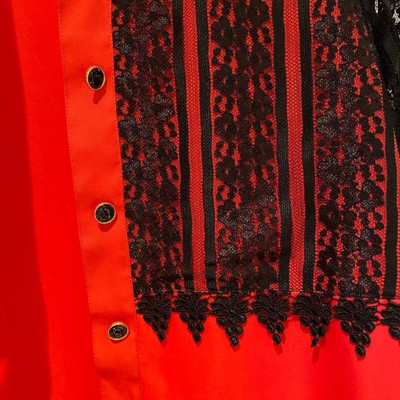 Red & black lace button down, long sleeve blouse. Size medium - Picture 4 of 12